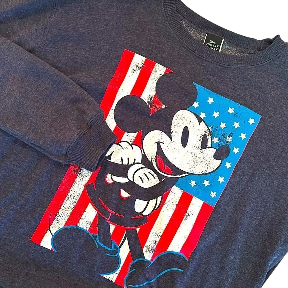 Disney Mickey Mouse Sweatshirt Womens M Navy Patriotic‎ Disneycore Retro Vintage